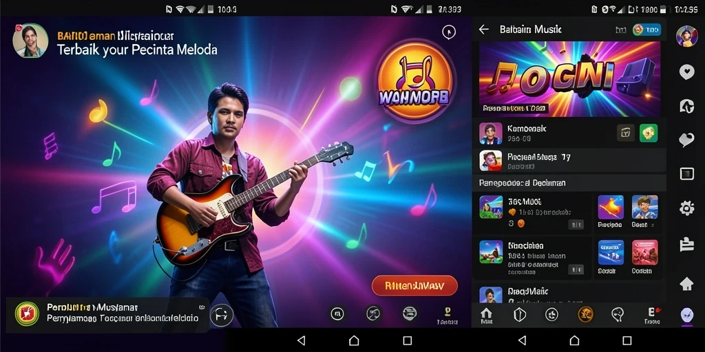 Screenshot utama BARU01 menunjukkan gameplay interaktif musik yang menarik.