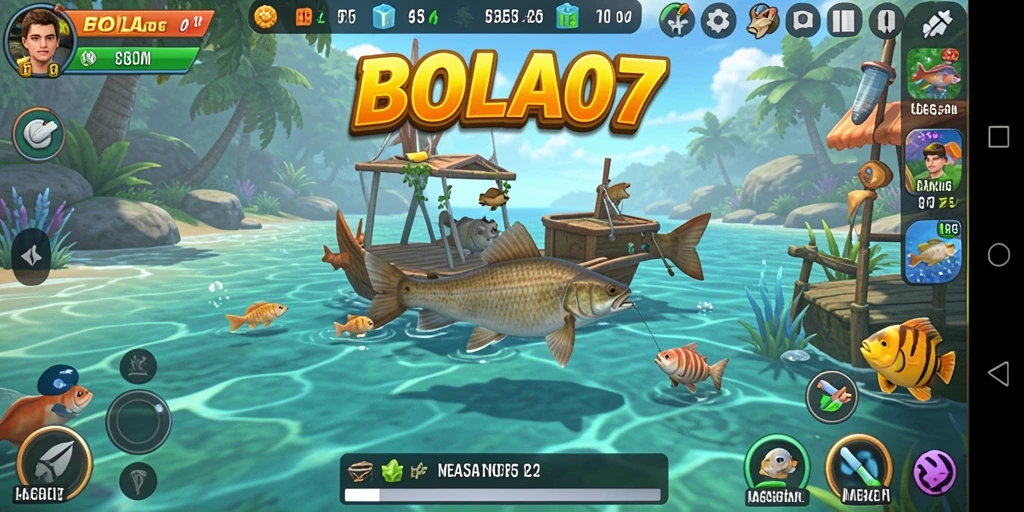 Screenshot gameplay BOLA07 menampilkan aktivitas memancing yang mendebarkan.