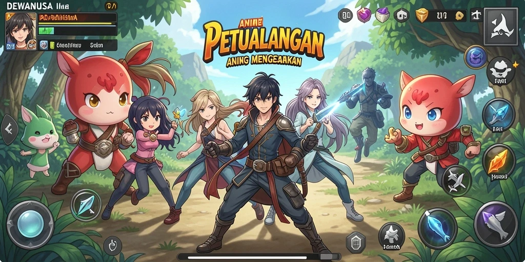 Tangkapan layar DEWANUSA menampilkan karakter-karakter Anime dalam pertempuran epik.