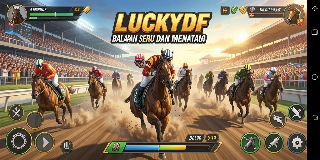 Tampilan gameplay seru LUCKYDF dengan aksi balapan mendebarkan.