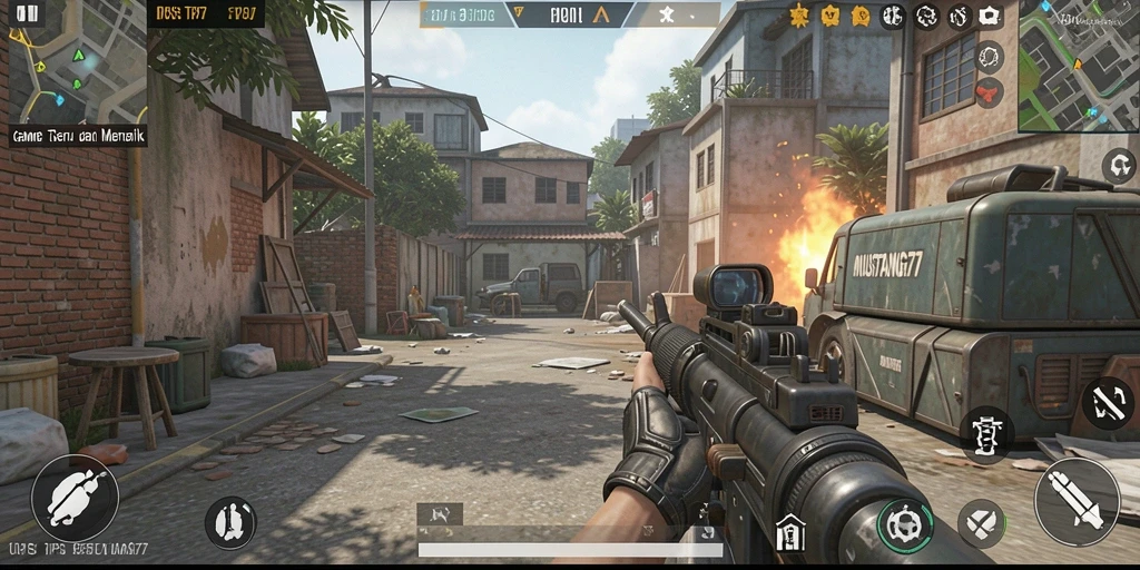 Tampilan action-packed dari gameplay MUSTANG77.